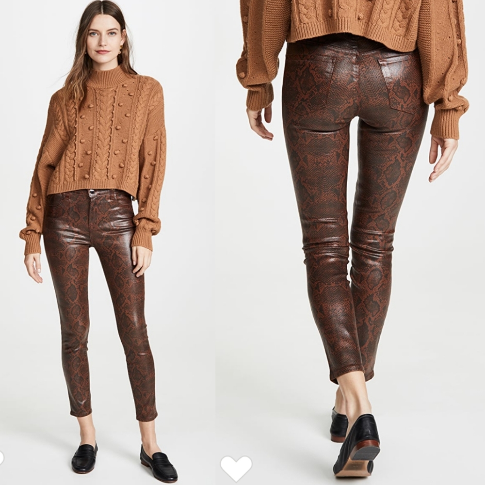 J Brand Alana High Rise Crop Skinny in Dark Eclair Coated Boa Rust Brown